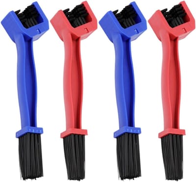 SnelShoppen - 4 x Dubbele Kettingborstels Set, Schoonmaakborstel met Stevige Borstels, Ideaal voor Fietskettingen en Motoren in Rood en Blauw