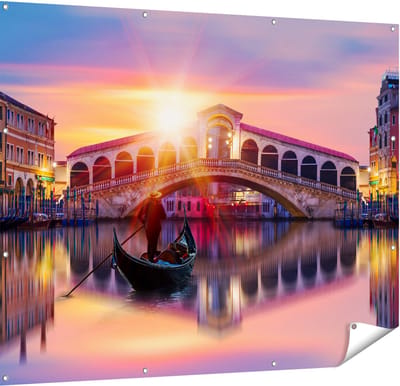Gards Tuinposter Gondel bij de Rialtobrug in Veneti�, Itali� - 150x120 cm - Tuindoek - Tuindecoratie - Wanddecoratie buiten - Tuinschilderij