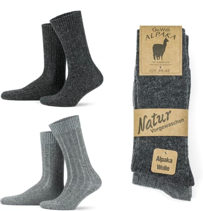 GoWith-2 paar-Alpaca Wollen Sokken-Huissokken-Warme Sokken-Thermosokken-Grijs-Antraciet-Maat 43-46