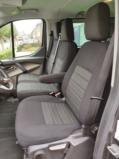 Pasvorm stoelhoezen Ford Transit Custom 2012-2023 (geschikt voor stoel en duobank) - Stof zwart