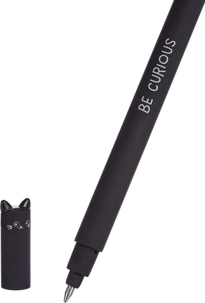 Famanu Uitwisbare gelpen, bal aan het einde voor het verwijderen van inkt zonder het vel te slijten - Zwarte inkt, temperatuurgevoelige inkt, 0,7 mm diameter van de punt - Kitty-thema