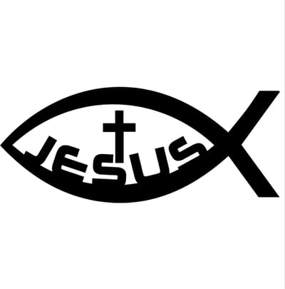 Ichtus vis met kruis jezus sticker - 14x6cm - Zwart - topkwaliteit avery autoreclame folie