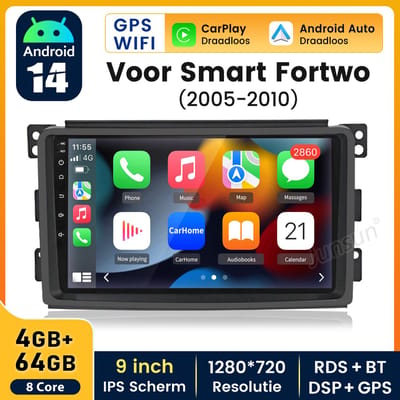JUNSUN 8-core Android 15 autoradio Geschikt voor Mercedes Smart Fortwo 451 454 (2005-2010) 4+64 GB GPS-Navi WIFI BT RDS DSP SWC Carplay&Andriod Auto