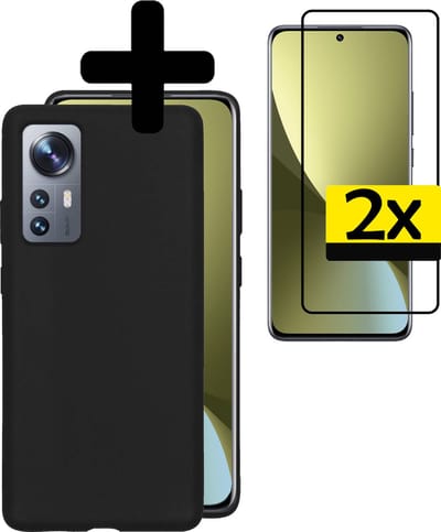 Hoesje - Met 2x Screenprotector - Geschikt voor Xiaomi 12 - Sterk & Shockproof - Back Cover - Siliconen Case - Telefoon Hoes - Telefoonhoesjes - Zwart