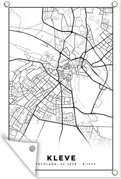 Muurdecoratie Plattegrond - Kaart - Kleve - Stadskaart - 120x180 cm - Tuinposter - Tuindoek
