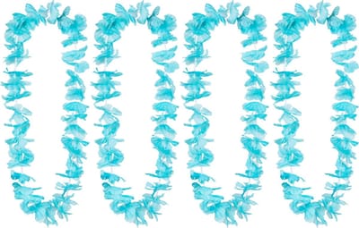 Boland Hawaii krans/slinger - 4x - Tropische kleuren turquoise blauw - Bloemen hals slingers