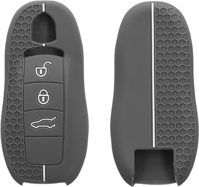 kwmobile autosleutel hoesje geschikt voor Porsche 3-knops autosleutel (alleen Keyless) hoes - Siliconen autosleutel behuizing - Auto sleutel case met honingraat - Sleuteletui in grijs / wit