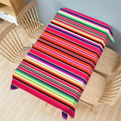 1 stuk Levendig Tafelkleed Geïnspireerd op Mexico - Kleurrijk Rechthoekig Polyester Ontwerp met Gedurfde Strepen & Bloemenaccenten - Duurzaam 100x145cm red