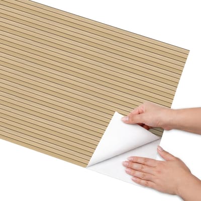 Coloray Meubel Wrap Folie - Beige Meubelfolie - 50x100 cm - Meubelfolie Zelfklevend Houten stroken - Wrapfolie Keuken - Minimalist Meubelfolie - Decoratiefolie - Tafeldecoratie - Texturen