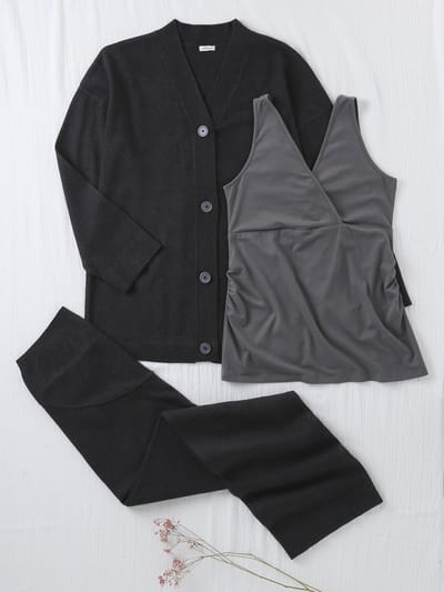 Vertbaudet Set - 3 delig - tanktop - broek wijde - vest - zwangerschaps - borstvoeding