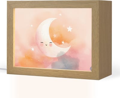 Nachtlampje 20x15 cm - Kinder lampje - Maan - Gezichtje - Sterren - Roze - Tafellamp kinderkamer - Slaapkamer lamp - Bedlamp kinderen - Kinderlampje stopcontact - Wandlamp babykamer - Nachtlampjes