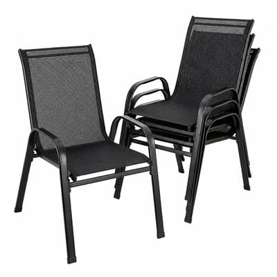 Sello! set van 4 tuinstoelen– stapelbaar – weersbestendig – onderhoudsvriendelijk – antislip dopjes – stalen constructie – zwart
