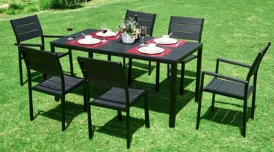 Viking Choice Tuintafel 156 x 78 cm – Zwarte Kunststof Tafel met Houtlook – Modern Design