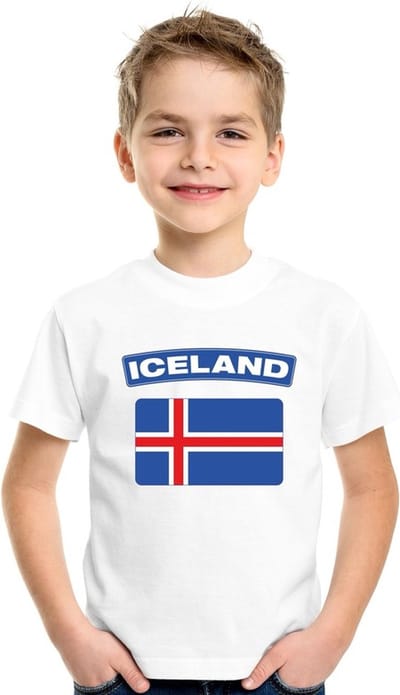 IJsland t-shirt met IJslandse vlag wit kinderen 110/116