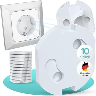 Stekkerbeveiliging voor Kinderen - 10 Stuks met Draaimechanisme - Eenvoudige Montage en Sterke Kleefkracht