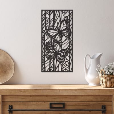 Wanddecoratie Vlinder Paneel - Muurdecoratie Vlinder Paneel - Muurdecoratie Hout - Wanddecoratie Hout - Muurdecoratie Woonkamer - Wanddecoratie Woonkamer - Wanddecoratie Industrieel - Wanddecoratie Dieren - Home Decor - Wall Line Art - 49 x 24.5 cm