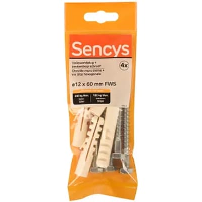 Sencys Plug Voor Beton Staal - Diam. 12x60mm - 4 Stuks