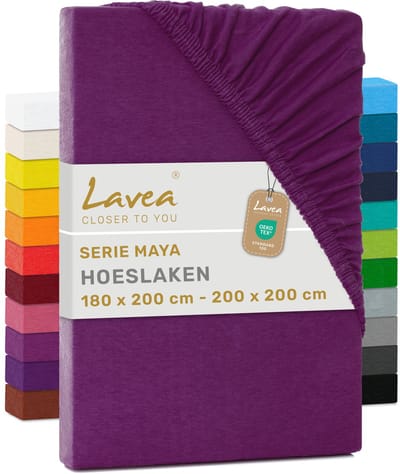Lavea® Hoeslaken 180x200 cm – 100% Katoen, Zacht en Ademend – Geschikt voor Matrassen tot 20 cm – Jersey met Elastiek Rondom – Lila