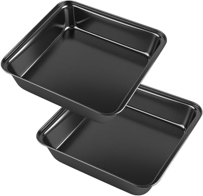 Dailygoods- Bakvorm Vierkant 22 x 22,5 x 5 cm - Antiaanbaklaag - Roestvrij Staal - Gemakkelijk te Reinigen - Naadloos Design - Gladde Randen - Taartvorm