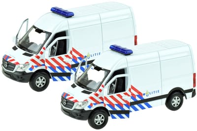 Welly Speelgoed Mercedes Politie auto - 2x - wit - die-cast metaal - 11 cm - Model Sprinter