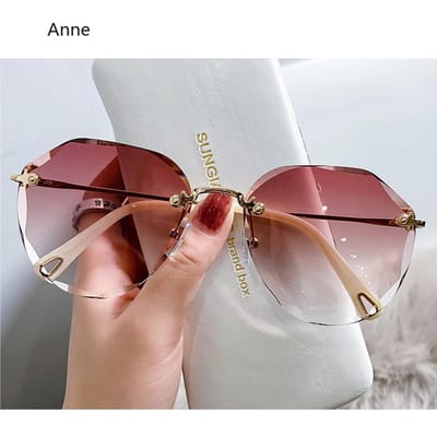 Trendy Metalen Randloze Zonnebril Dames Mode Designer Verloop Zonnebril Vrouwelijk Vintage Tinten Reizen UV400