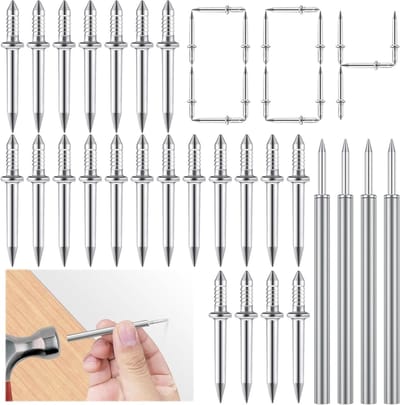 400 Stuks Dubbelkopige Spijkers 2.5cm met 4 Hulpgereedschappen voor Plinten, RVS Spijkers voor Naadloze Bevestiging en Interieurdecoratie