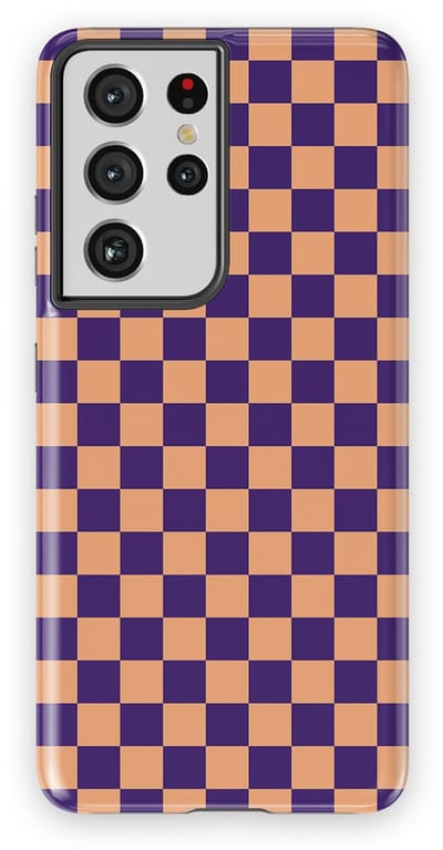 Design Hoesje Samsung Galaxy S21 Ultra | Geschikt Voor Mag | Tiny Squares Checkered Print | Backcover Samsung Galaxy S21 Ultra Pixel Peach