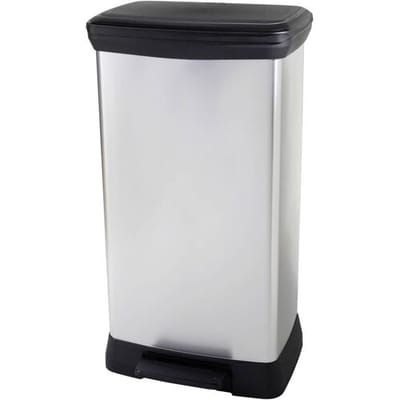 Curver Deco bin metalics 254620 Afvalbak 46 l RVS (b x h x d) 407 x 749 x 307 mm Zilver, Zwart Anti-vingerafdrukken, Met voetpedaal, Met