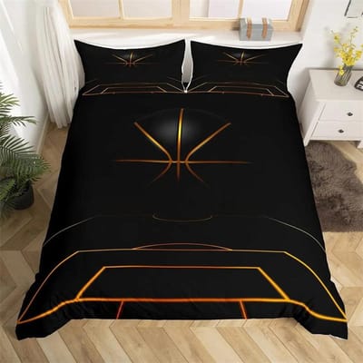 Basketbal Dekbedovertrek Zwart Goud Beddengoedset Zwart en Goud Basketbalveld Design Dekbedovertrek Sportspellen Quiltovertrek 135X200cm-2pcs black