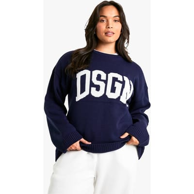 boohoo Dames Plus DSGN Ronde Hals Gebreide Trui | Navy | Maat: 16-18