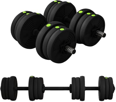 2-in-1 Halterset - Halter & Halterstang - 20 KG - Verstelbaar - 4 x 2 kg, 4 x 1,5 kg, 4 x 1,25 kg Schijven - Antislip - Vloervriendelijk - Complete Thuisgym Oplossing – Zwart/Groen