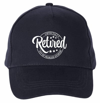 Mijncadeautje - 5 panel - Cap - Verstelbaar - Pet van 100% dik geborsteld katoen- unisex - opdruk wit - Officially Retired - navy blauw