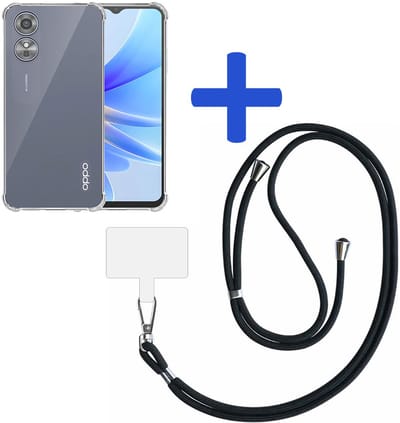 Telefoonhoesje Geschikt voor Oppo A17 / A17K Transparant Schokbestendig met Afneembaar Universeel Telefoonkoord - Backcover Case Siliconen ShockProof with Lanyard - Smartphonica geschikt voor Oppo A17;Oppo A17K
