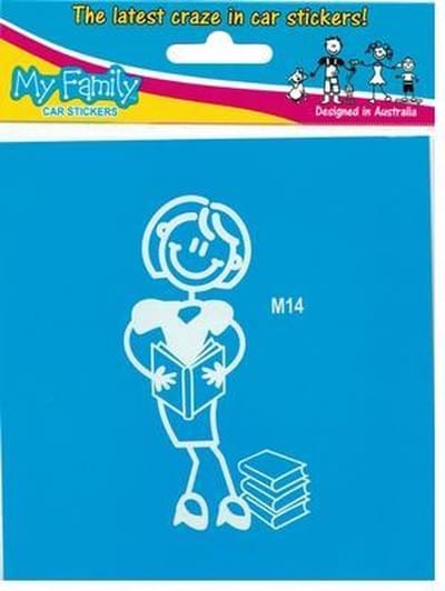 Moeder met boek - autosticker - wit - 10 cm