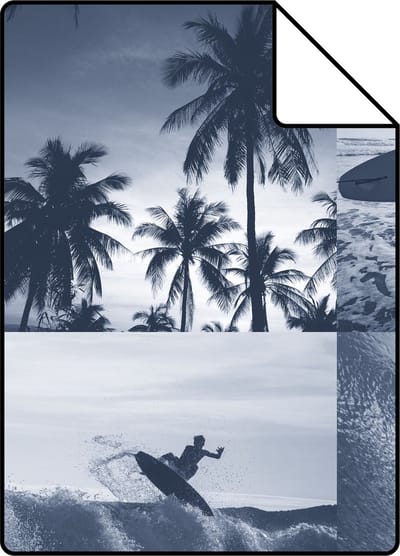 Proefstaal ESTAhome behang foto's van surfers donkerblauw - 26.5 x 21 cm - 138954-S