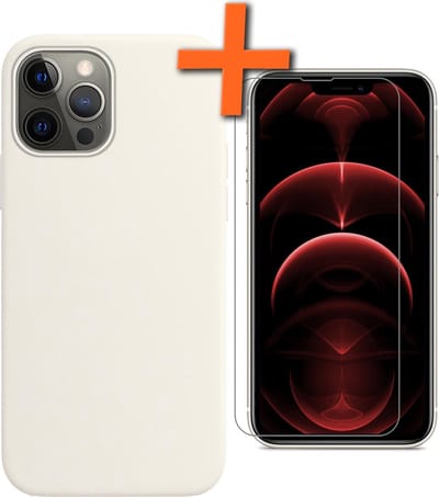 Hoes - Met Screenprotector - Geschikt voor Apple iPhone 13 Pro - Sterk & Shockproof - Back Cover - Siliconen Case - Telefoon Hoes - Wit