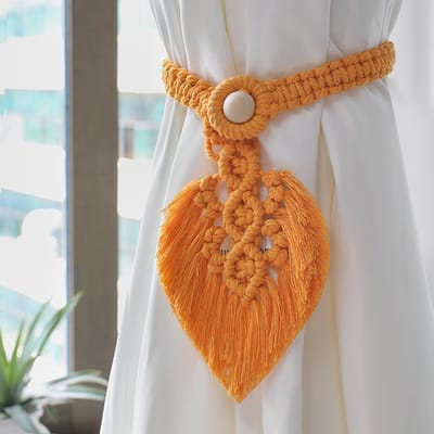 Set van 2 gordijn tiebacks Boheemse decoratieve gordijn tiebacks macrame katoenen gordijn tiebacks voor gordijnen decoratie,geel