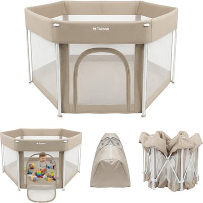 Tulano Cozy 30 - Grondbox / baby box / kinderbox - 125 cm - voor binnen en buiten - ademend gaas - EN71 gecertificeerd - 6 tot 36 maanden - Beige