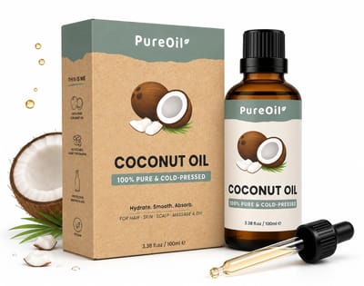 PureOil – Kokos Olie – 100ml – Koudgeperst & Hexaanvrij – 100% Puur, Natuurlijk & Vegan – Kokosolie Vloeibaar Voor Haar | Huid | Gezicht | Scalp | Wimpers | Wenkbrauwen | Nagels - Massage Olie - Incl. Ebook