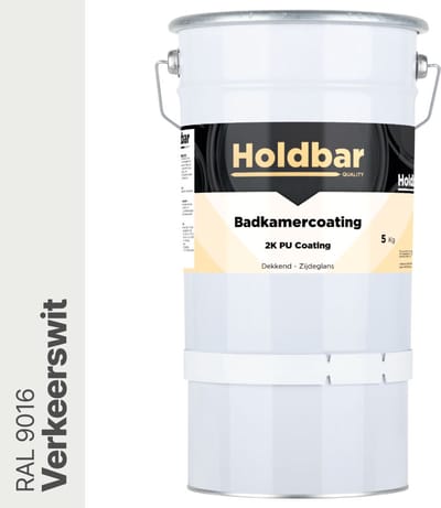 Holdbar Badkamercoating Verkeerswit (RAL 9016) 5 kg - Badkamerverf - Tegelverf - Alle kleuren - Waterdichte Badkamer verf - Ook Toepasbaar in douchecel - Gemakkelijk te reinigen - 2 Componenten