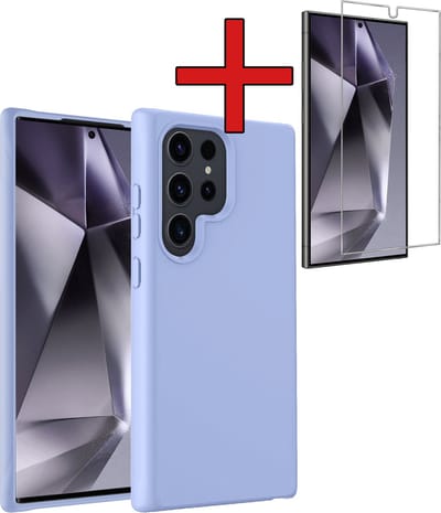 Hoesje - Met Screenprotector - Geschikt voor Samsung Galaxy S24 Ultra - Sterk & Shockproof - Telefoon Hoes - Back Cover - Siliconen Case - Telefoonhoes - Lichtblauw