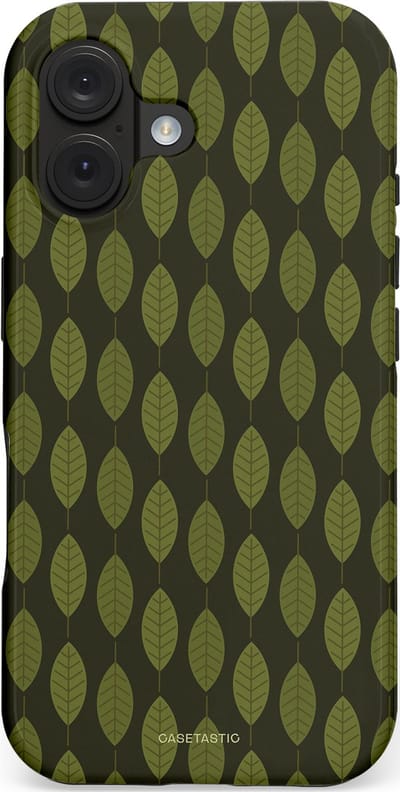 Casetastic hoesje geschikt voor Apple iPhone 16 - MagSafe - Dubbellaagse bescherming - Donkergroene Bladerendek - Fashion Case - Zwart Donkergroen