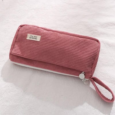 Sac à cosmétiques coréen en velours côtelé, petite pochette de maquillage pour dame, trousse de toilette de voyage Portable, organisateur de nécessités, trousse à crayons mignonne pour étudiant rouge