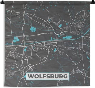 Wandkleed - Wanddoek - Blauw – Duitsland – Plattegrond – Stadskaart – Kaart – Wolfsburg - 180x180 cm - Wandtapijt