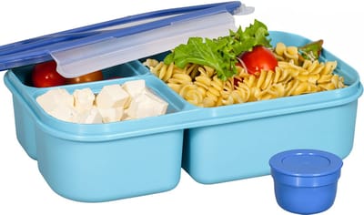 Lock&Lock Broodtrommel - Lunchbox - Bentobox - Lekvrij - BPA vrij - PFAS vrij - 1,5 liter - Brooddoos - Snackbox - Met Vakjes - Lunchtrommel - Salade lunchbox - Volwassenen en Kinderen - Blauw