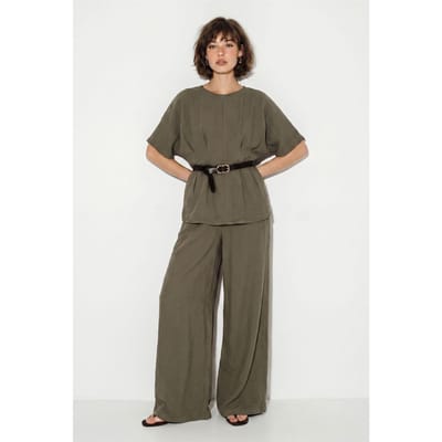 Viscose-Linnen Blouse en Wijd Puntige Broekset