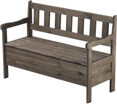 KADAX Tuinbank met opbergruimte, 120 x 47 x 81,5 cm, vezelplaat borst rugleuning, weerbestendig, voor tuin, balkon (120 cm, donkerbruin)