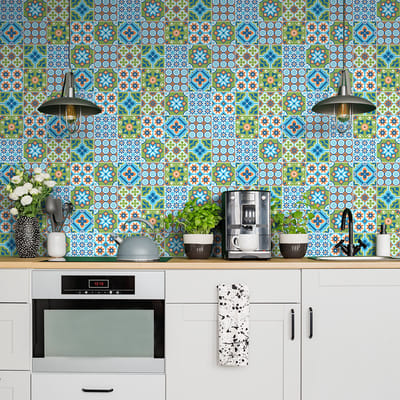 Zelfklevende tegelmuurstickers voor keuken en badkamer - 60 GEZEPA Azulejos tegelstickers - 60 stickers 10x10cm