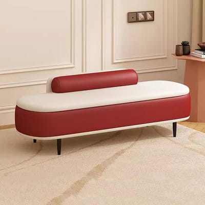 Opbergbank met kussen - Voetenbank poef - Extra zitplaatsen - Met vilten vloerbeschermers - 80 cm - Rood en beige