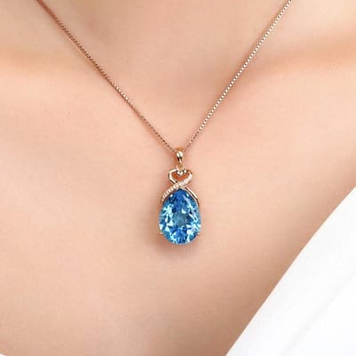 Roségoud Zirkoon Hanger Dames Natuurlijk Blauw Roségoud 45cm Ketting Sieraden Hanger blauw